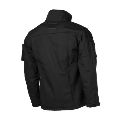 Schwarze taktische MFH® Combat-Jacke mit YKK-Reißverschlüssen, von hinten gesehen.