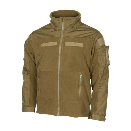 Olivgrüne taktische MFH® Combat-Jacke mit YKK-Reißverschlüssen, mehreren Taschen und Klettverschlüssen auf weißem Hintergrund.