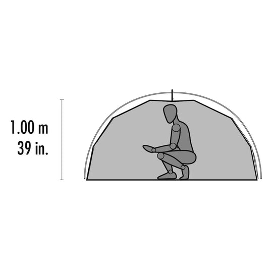 Illustration eines menschlichen Profils, das in einem MSR® Elixir™ 1 „V1“, 1-Personen-Backpacking-Zelt für Solo-Abenteuer sitzt, mit der Z.