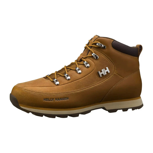 Braune Helly Hansen® Herren Forester Winterstiefel auf weißem Hintergrund.