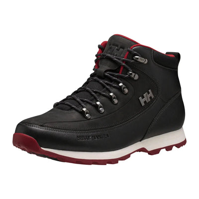 Schwarz-rote Helly Hansen® Forester Winterstiefel für Herren mit Schnürsenkeln.