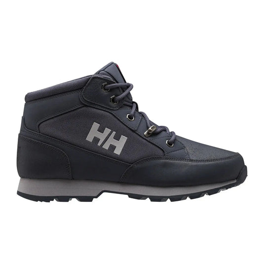 Schwarze High-Top-Herrenstiefel von Helly Hansen® Torshov Hiker auf weißem Hintergrund.