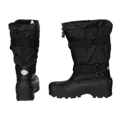 Ein Paar FoX® Outdoors „Fox 40 C“ schwarze isolierte Kälteschutzstiefel auf weißem Hintergrund.