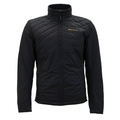 Schwarze gesteppte Carinthia® G-LOFT® Ultra Jacke 2.0 mit Reißverschluss vorne und Logo auf der Brust.