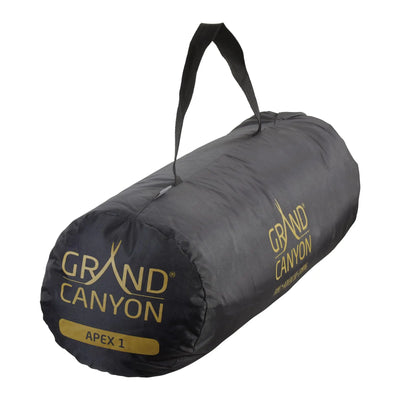 Ein zusammengerolltes Grand Canyon® Apex 1 Kuppelzelt in einer Tragetasche.