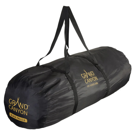 Schwarze Reisetasche mit Grand Canyon® Black Falls 8 (Tipizelt) und seitlichem Tipi-Stil-Motivdruck.