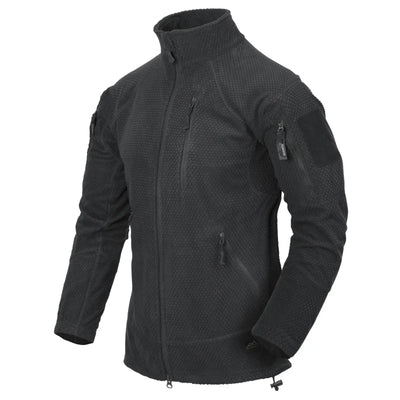 Eine Helikon-Tex® Alpha Tactical Jacket – Grid Fleece, ausgestellt auf einer Schaufensterpuppe.