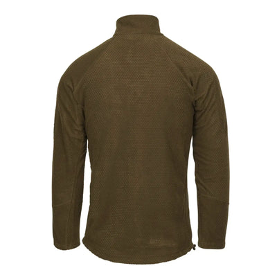 Olivgrüne Helikon-Tex® Alpha Tactical Jacke in der Rückansicht mit Grid Fleece-Technologie.