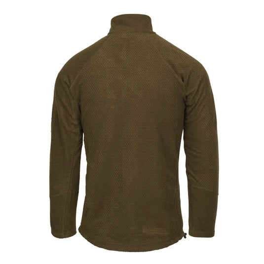 Olivgrüne Helikon-Tex® Alpha Tactical Jacke in der Rückansicht mit Grid Fleece-Technologie.