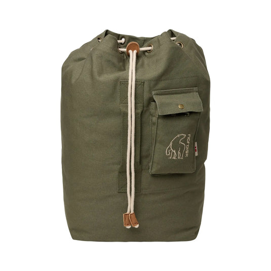 Olivgrüner Nordisk® Kongsberg 40 Duffle Rucksack mit Kordelzugverschluss, Außentasche und strapazierfähigem Canvas.