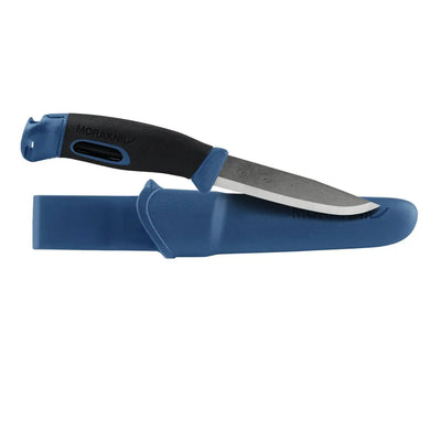 Morakniv® Companion Spark, Messer mit blauem Griff und Scheide.