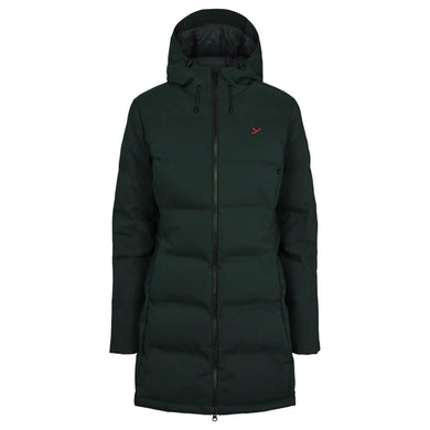 Dunkelgrüne Y by Nordisk® Parka-Jacke aus recyceltem Polyester auf weißem Hintergrund.