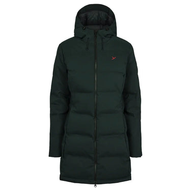 Dunkelgrüne Y by Nordisk® Parka-Jacke aus recyceltem Polyester auf weißem Hintergrund.