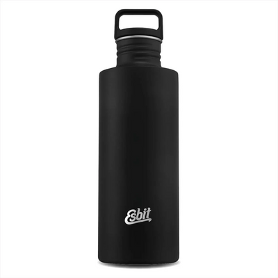 Schwarze isolierte Esbit® Trinkflasche Sculptor 1000ml Edelstahl mit einem Schraubverschluss und esbit Markenlogo.