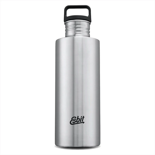 Edelstahl Esbit® Trinkflasche Sculptor 1000ml mit einem schwarzen Verschluss und gekennzeichnet mit dem Esbit-Logo.