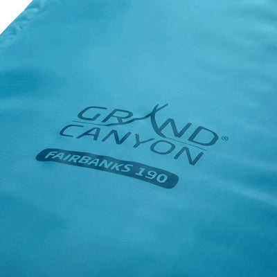 Blaue wasserdichte Outdoor-Ausrüstung mit Grand Canyon® Fairbanks 190 Schlafsack-Branding.