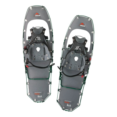 Ein Paar moderne MSR® Lightning™ Trail Schneeschuhe mit 360˚ Traction™ Rahmen und Bindungen.