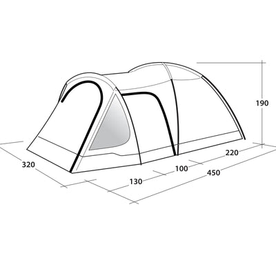 Outwell® Cloud 5 Plus Camping – technische Illustration eines Kuppelzeltes mit Abmessungen.