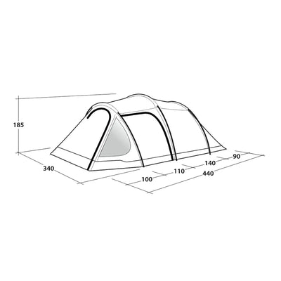 Abbildung eines Outwell® Earth 5 Camping-Kuppelzeltes mit Abmessungen in Zentimetern.