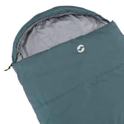 Outwell® Campion Lux Teal Schlafsack mit grauem Innenraum und Wärme auf einem weißen Hintergrund.