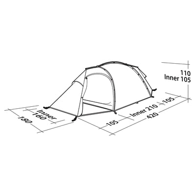 Technische Abbildung eines Robens® Stony Brook 3 Tunnelzelt Kuppelzeltes mit Abmessungen.