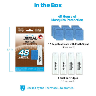 ThermaCELL® Mückenschutzset mit 12 Matten mit Erdduft und 4 Tankpatronen für 48 Stunden Schutz. Ideal für die Jagd.